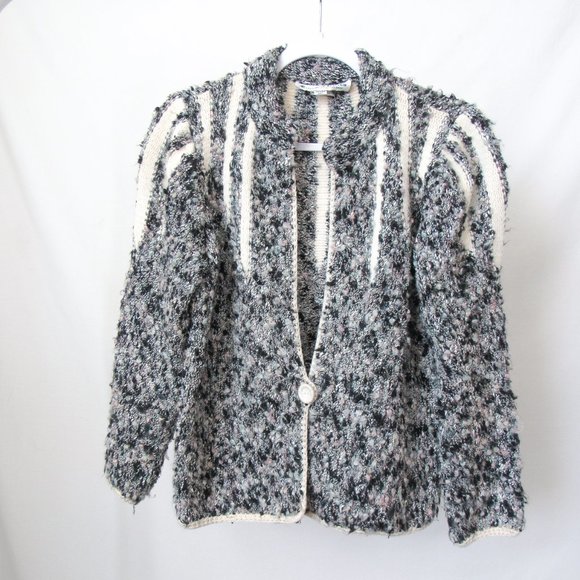 VINTAGE Chic Sophisticated Angora Knit Cardigan Sweater Textured Knit Jacket-M - Picture 8 of 8